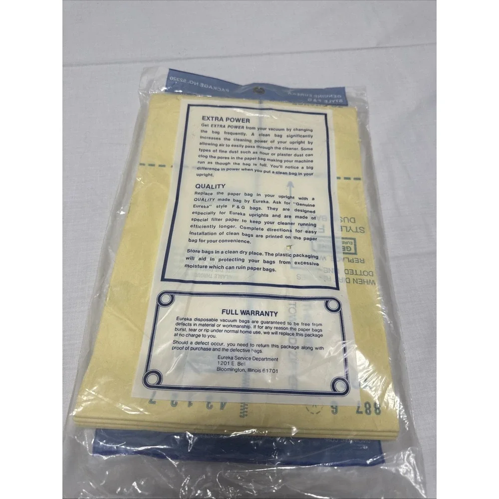Genuine Eureka ~ F&G Vacuum Bags ~ 3-pack ~ 52320 ~ Brand New ~ Factory Sealed